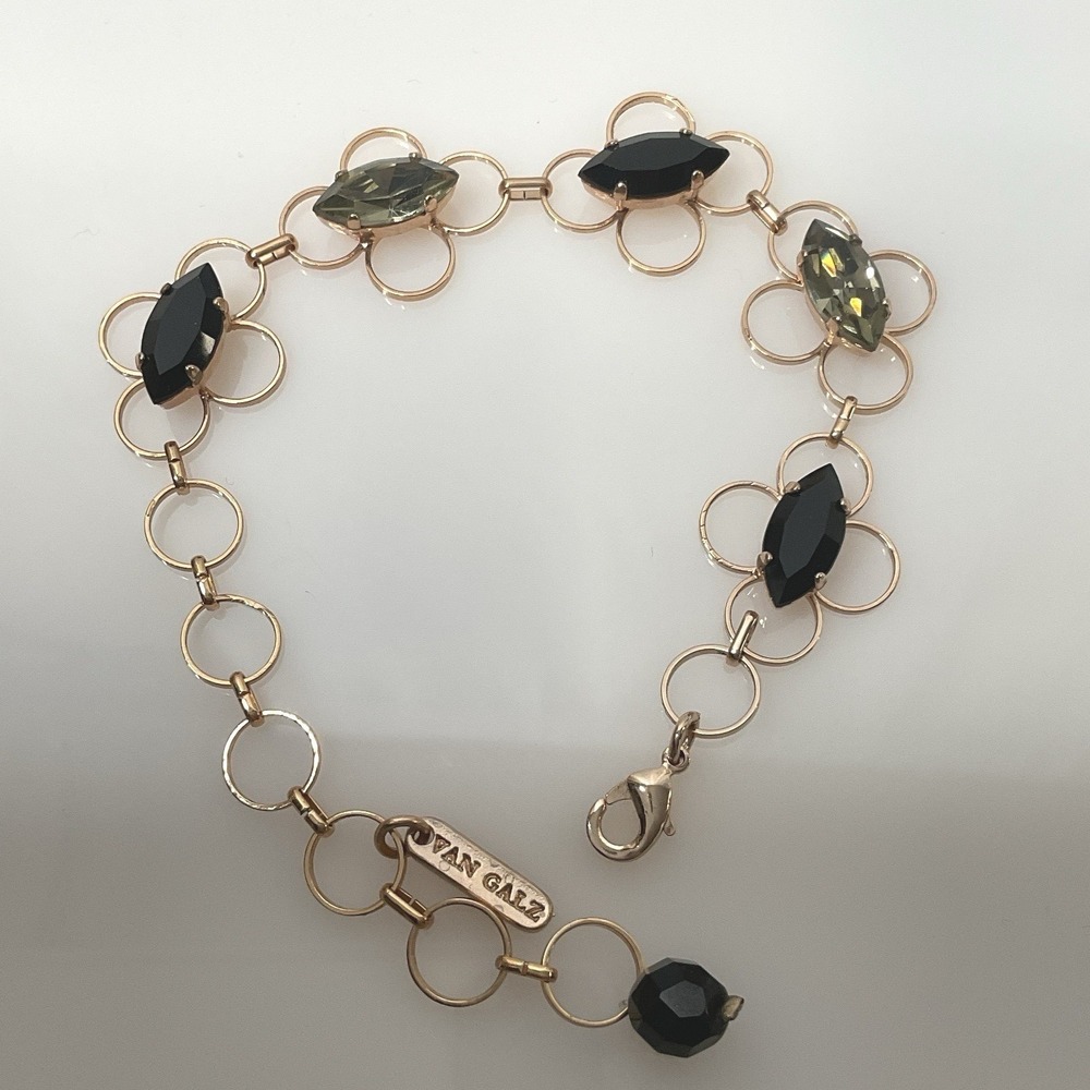 Swarovski Crystal Rose Gold Tone Bracelet Flower Link Adjustable Signed Van Galz